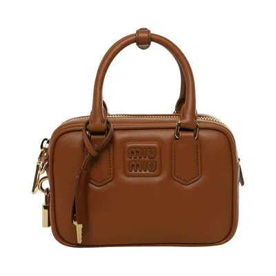 Pre-owned Miu Miu Softy Padded Bag 'cognac' | Tan | Women's Size Onesize In Brown