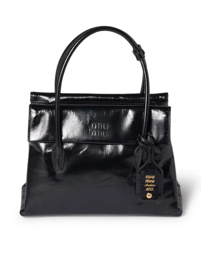 Miu Miu Solitaire Bag In Shiny Leather In Black