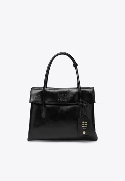 Miu Miu Solitaire Leather Top Handle Bag In Black