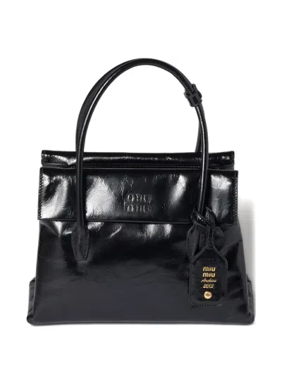 Miu Miu Solitaire Leather Tote Bag In Black