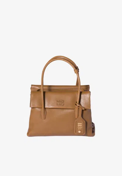 Miu Miu Solitaire Nappa Leather Tote Bag In Brown