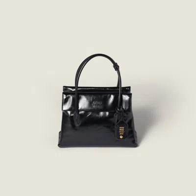 Miu Miu Solitaire Shiny Leather Bag In Black