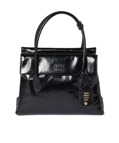 Miu Miu Solitaire Shiny Shoulder Bag In Black