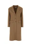 Miu Miu Camel Wool Blend Coat In Brown
