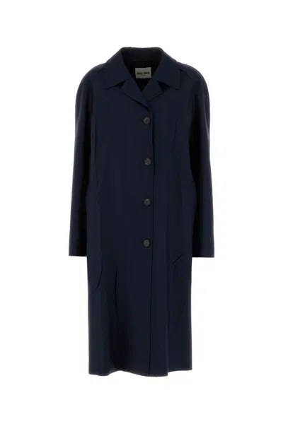 Miu Miu Soprabito Oversize In Misto Mohair Blu Navy Donna