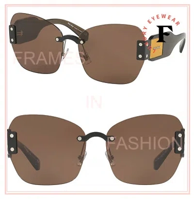 Pre-owned Miu Miu Sorbet 08s Black Brown Butterfly Rimless Oversized Sunglasses Mu08ss