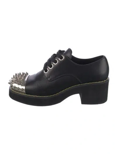 Pre-owned Miu Miu Spike Accents Leather Wedge Sneakers In Black