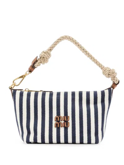 Miu Miu Spirit Cotton And Leather Pouch In Neutral