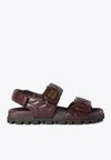 Miu Miu Matelasse Velcro Strap Sandals In Brown