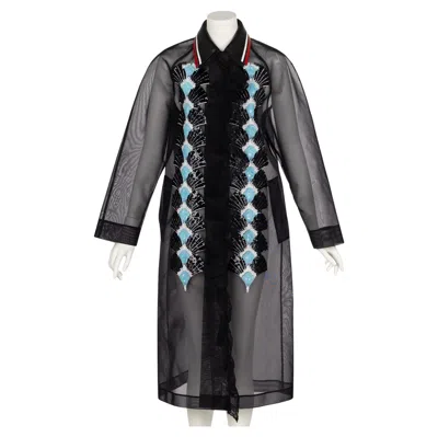 Pre-owned Miu Miu Spring 2016 Black Organza Sequin Leather Collar Coat New Tags