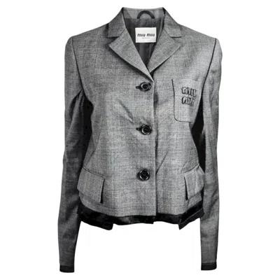 Pre-owned Miu Miu Spring 2022 Grey Prince Of Wales Cropped Jacket In Gray