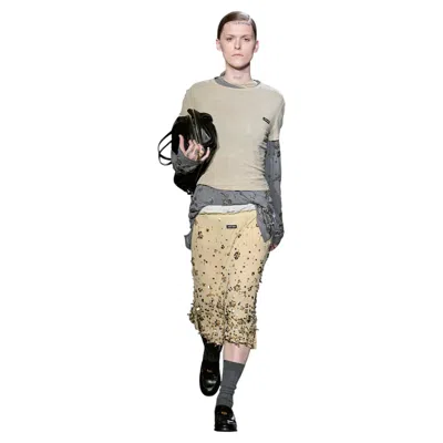 Pre-owned Miu Miu Spring 2023 Embellished Midi Skirt In Beige