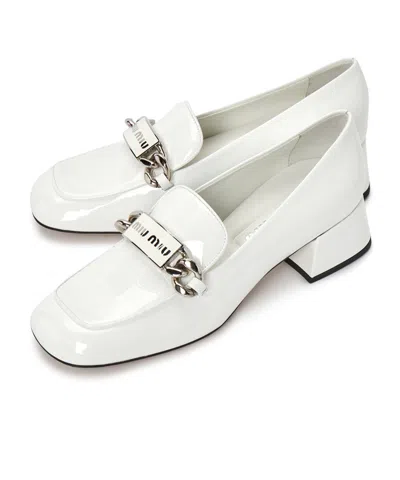 Miu Miu Square Head Loafer Shoes In White