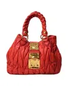 Miu Miu Square Small Shopper Embossed Coral In Red