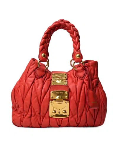Miu Miu Square Small Shopper Embossed Coral In Red