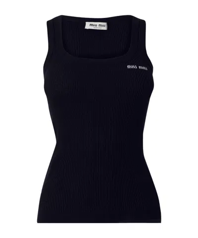 Miu Miu Square-neck Fitted Ribbed Knit Tank Top In Black