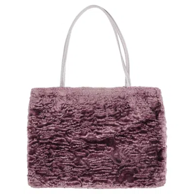 Pre-owned Miu Miu Ss 1998 Plum Shearling Small Shoulder Bag With Metallic Leather Handles In Gray