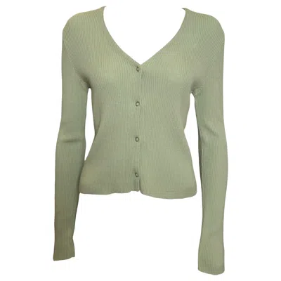 Pre-owned Miu Miu S/s 1998 Sage Green Ribbed-knit V-neck Cardigan