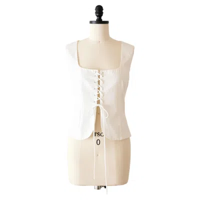 Pre-owned Miu Miu Ss1998 White Lace Up Corset Tank Top With Pocket (s/m)