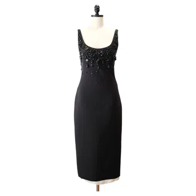 Pre-owned Miu Miu Ss2022 Embellished Black Wool Midi Dress (xs)