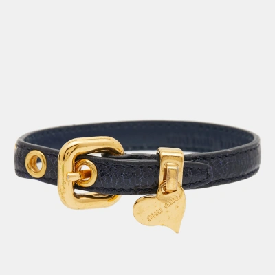 Pre-owned Miu Miu St. Cocco Leather Gold Tone Bracelet