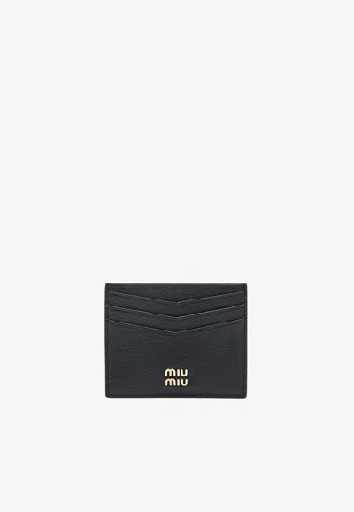 Miu Miu Stamped Logo Cardholder In Black