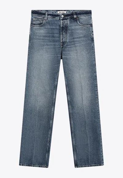 Miu Miu Stone Washed Straight-leg Jeans In Blue