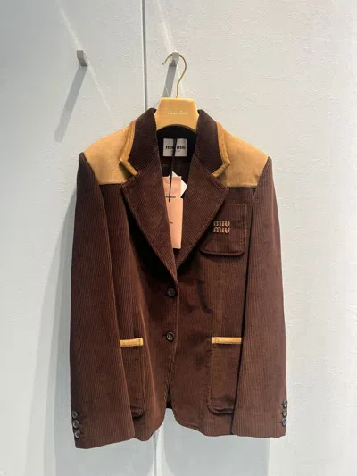 Miu Miu Straight-leg Corduroy And Leather Jacket In Brown