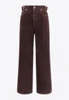 Miu Miu Straight-leg Velvet Paperbag Pants In Brown