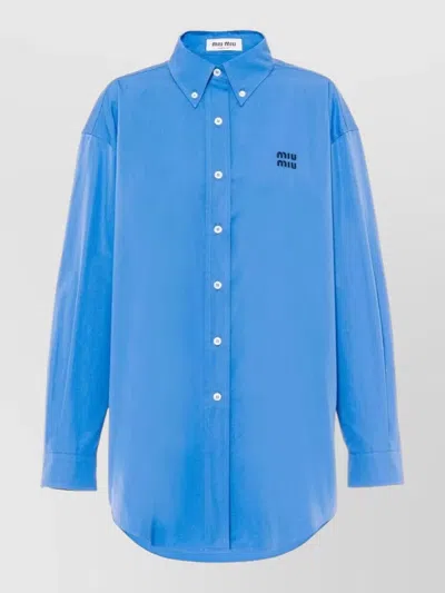 Miu Miu Straight Shirt Long Sleeves Buttoned Cuffs In Blue