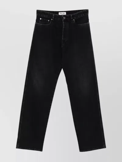 Miu Miu Straight Trousers With Back Pockets And Belt Loops In Black