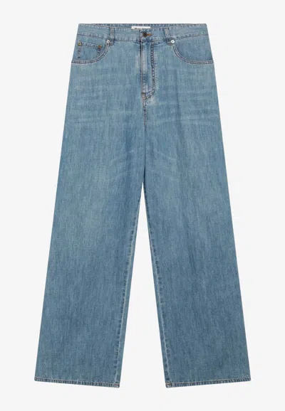 Miu Miu Straight-leg Chambray Pants In Blue