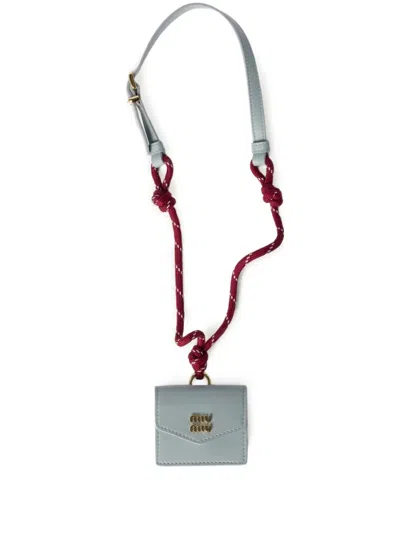 Miu Miu Strap-detail Leather Wallet In Blau