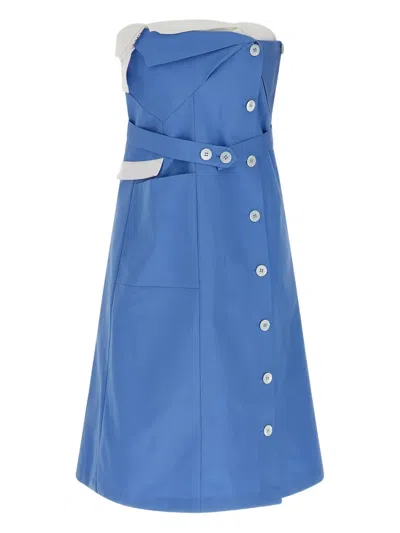 Miu Miu Off Shoulder Cotton Poplin Mini Dress In Blue