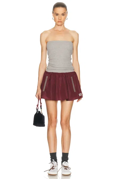 Miu Miu Elasticated Mini Skirt In Gray