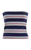 Miu Miu Strapless Striped Cotton-jersey Top In Blue
