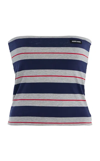 Miu Miu Strapless Striped Cotton-jersey Top