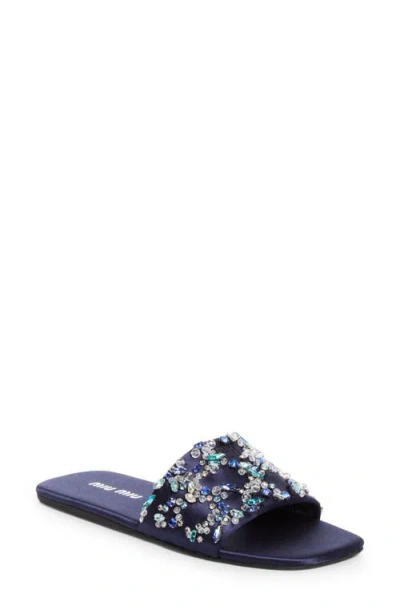 Miu Miu Strass Slide Sandal In Blue