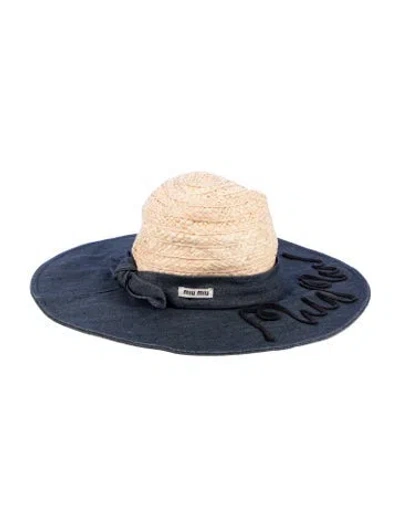 Pre-owned Miu Miu Straw Embroidered Floppy Hat In Neutral