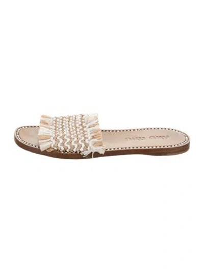 Pre-owned Miu Miu Straw Patterned Slides In Neutrals