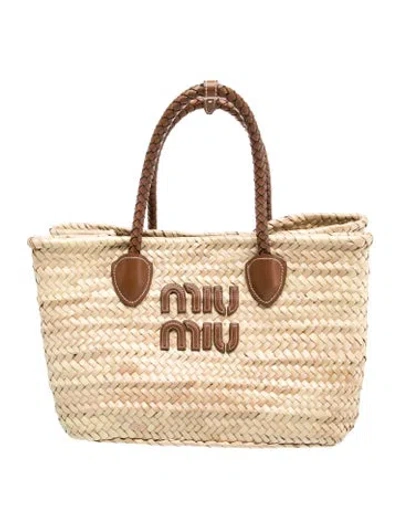 Pre-owned Miu Miu Straw Shoulder Bag In Neutral