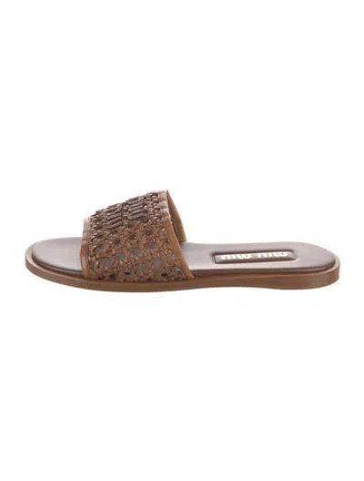 Pre-owned Miu Miu Straw Slides In Brown