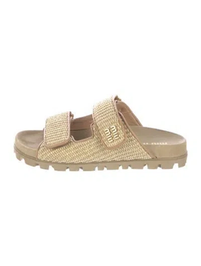 Pre-owned Miu Miu Straw Slides In Neutrals