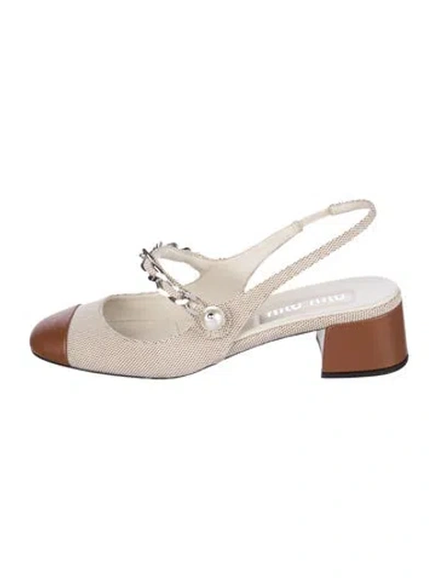 Pre-owned Miu Miu Straw Slingback Pumps In White