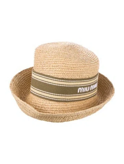 Pre-owned Miu Miu Straw Wide Brim Hat In Brown
