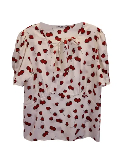 Pre-owned Miu Miu Strawberry-print Top In Neutral