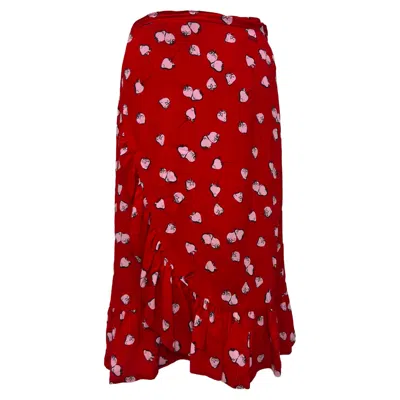 Miu Miu Strawberry Printed Midi Wrap Skirt In Red Viscose