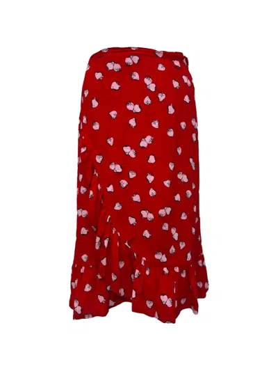 Pre-owned Miu Miu Strawberry-print Wrap Skirt In Red