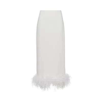 Pre-owned Miu Miu Stretch Cady Skirt With Feathers 'white/crystal' | Women's Size 42