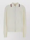 Miu Miu Stretch Cotton Blend Cardigan With Contrast Collar In White